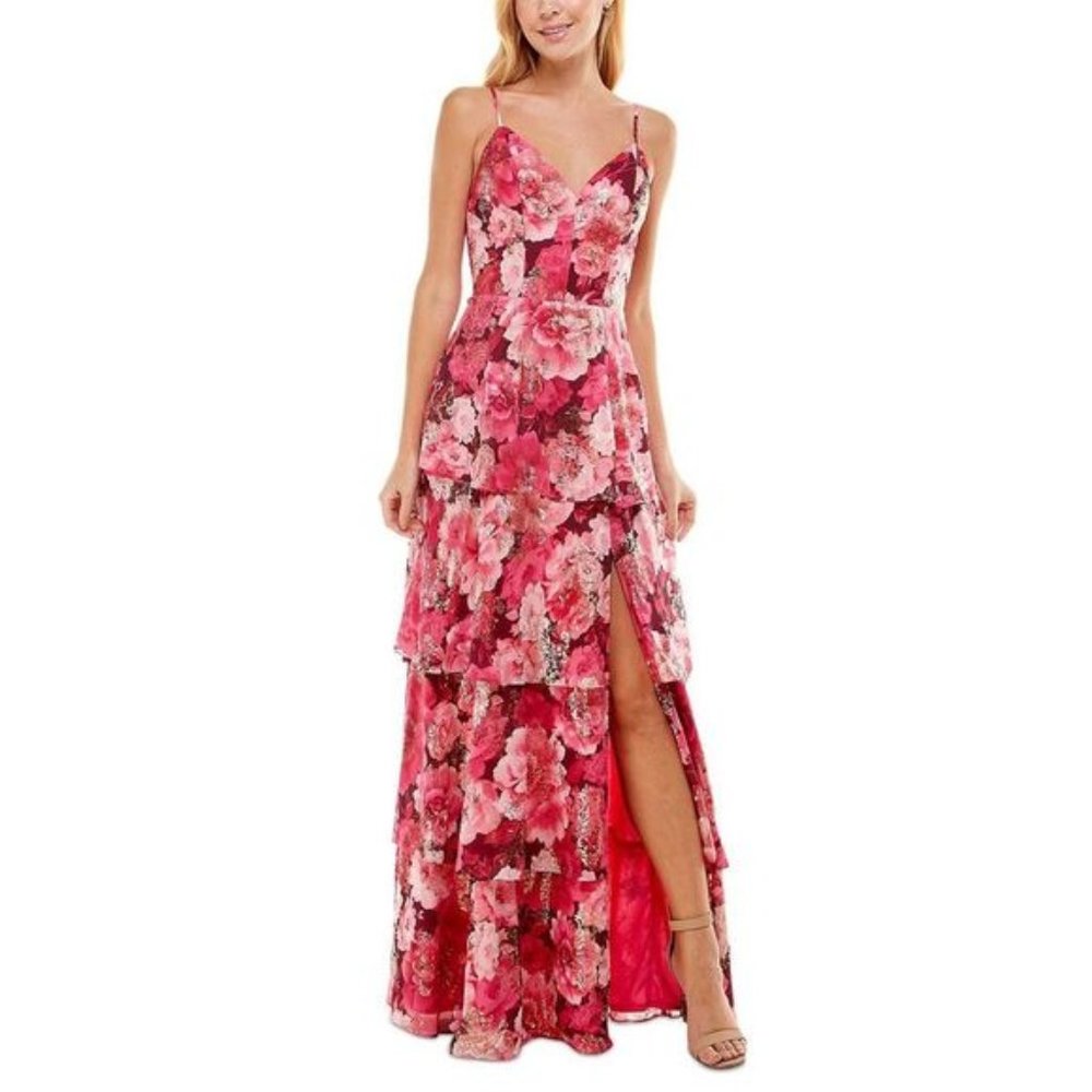 Crystal Doll Pink Floral Formal Dress sz 9